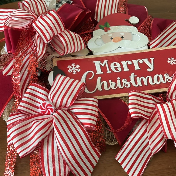 Christmas Santa Holiday Wreath Hand Crafted Adorable Peppermint Final Sale - Picture 3 of 6